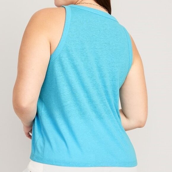 Old Navy EveryWear Linen Blend Tank Top Scoop Neck Sleeveless Blue Size XXL - Picture 2 of 5
